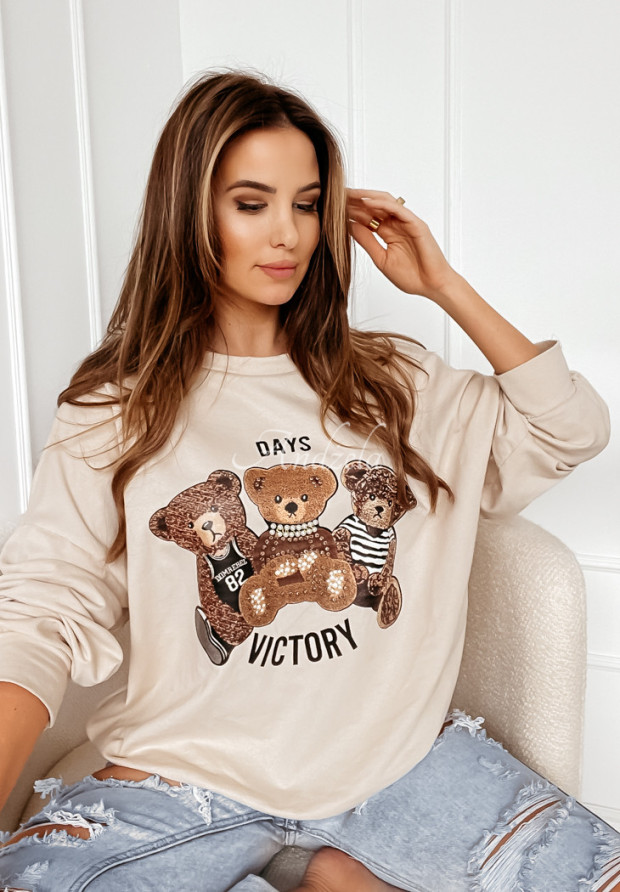 Oversize-Sweatshirt mit Teddybären Fluffy Victory Beige