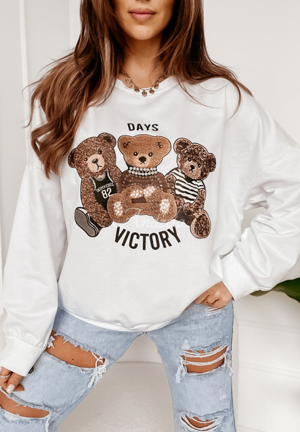 Oversize-Sweatshirt mit Teddybären Fluffy Victory Weiß