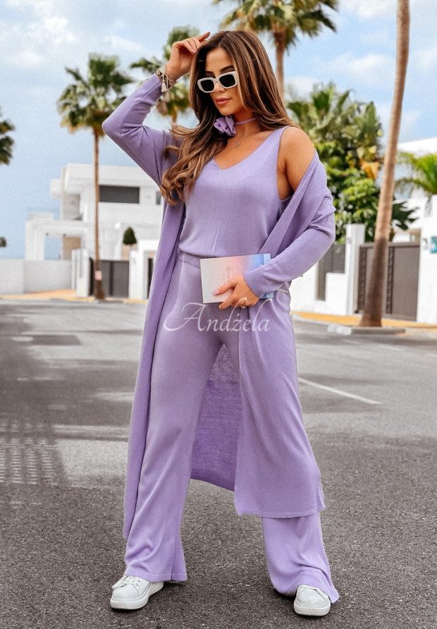 Lange oversized Strickjacke Back To Basics Lilafarben