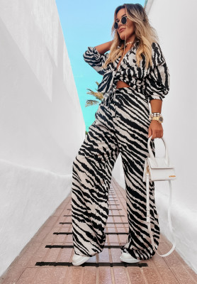 Satin wide leg pants Girls Gone Wild in zebra beige and black