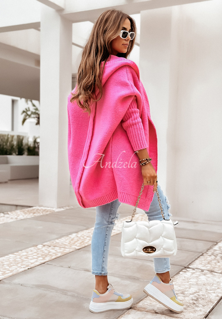 Long oversize cardigan with hood Montevista pink
