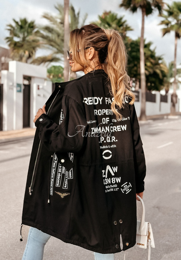 Parka-Jacke mit Aufnähern I Might Be Schwarz