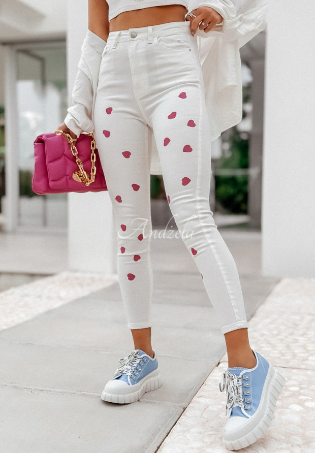 Skinny-Jeans mit Herzmuster Love Song Weiß