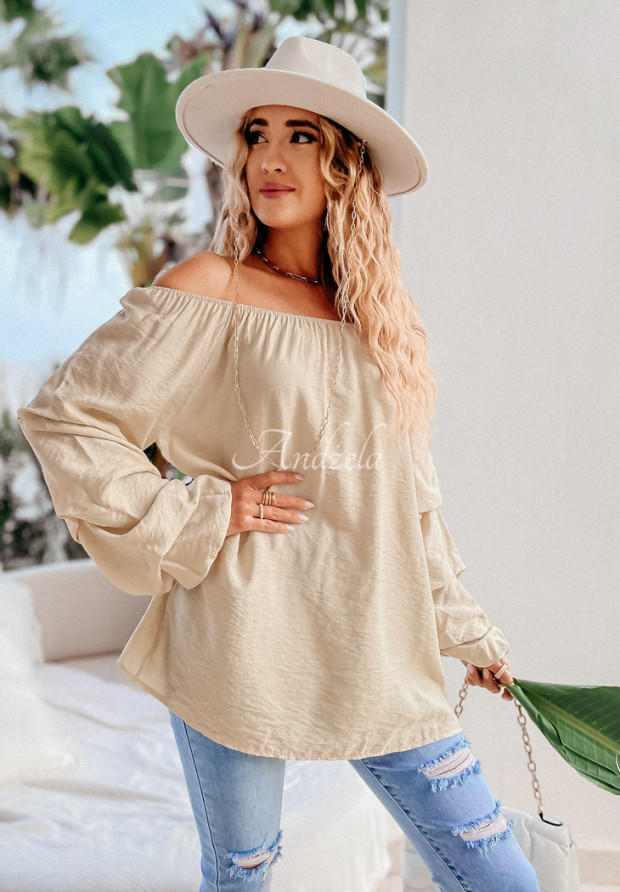 Oversize-Bluse mit Rüschen Marinela Beige