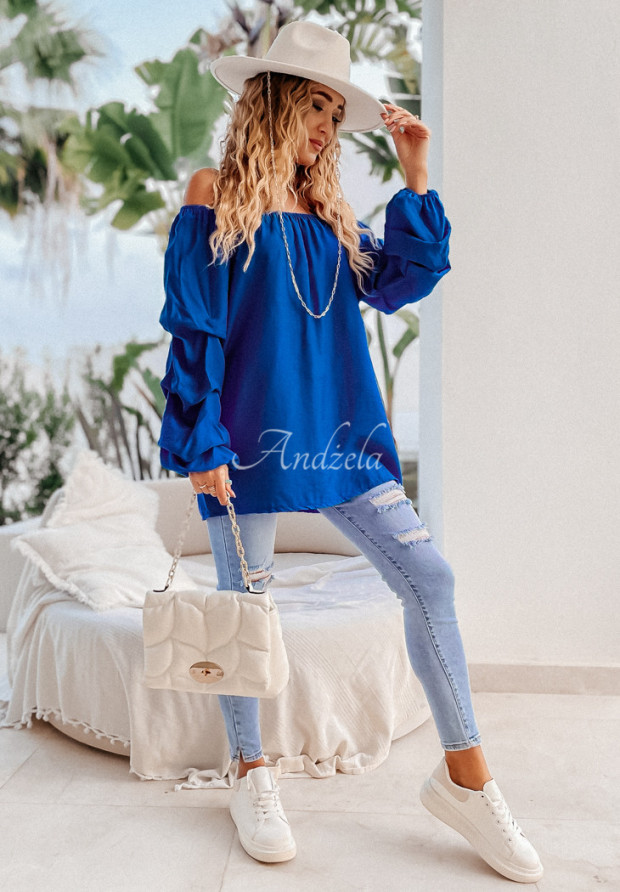 Oversize-Bluse mit Rüschen Marinela Kobaltblau
