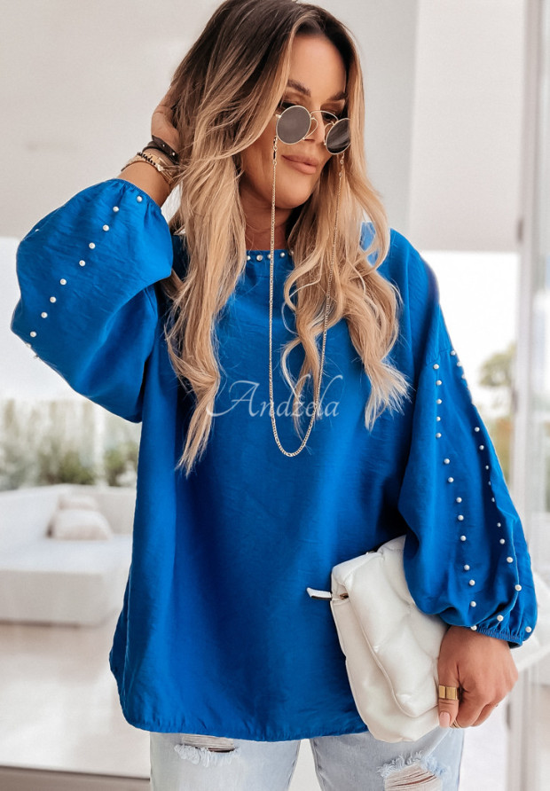 Oversize-Bluse mit Verzierung Liris Kobaltblau