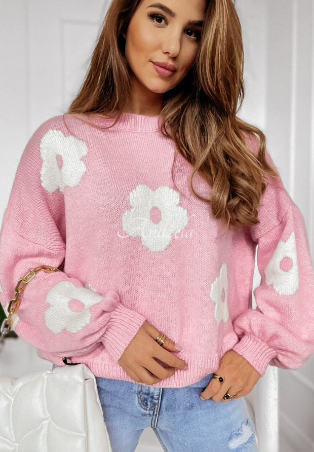 Oversized Pullover mit Blumenmuster Lady Flora rosa-weiß
