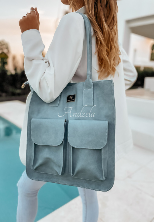 Tasche aus Naturleder mit Innen-und Außentaschen Yes She Can Himmelblau
