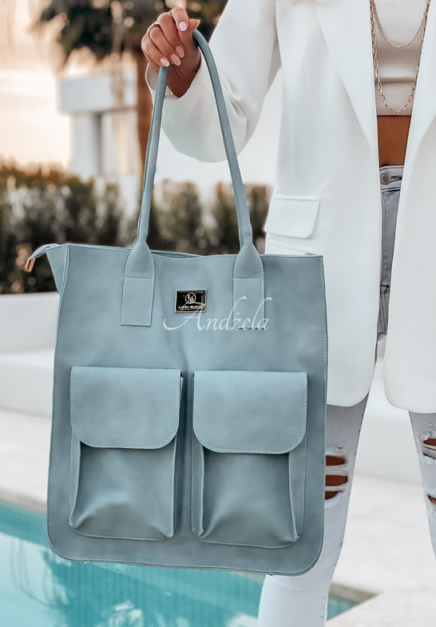 Tasche aus Naturleder mit Innen-und Außentaschen Yes She Can Himmelblau