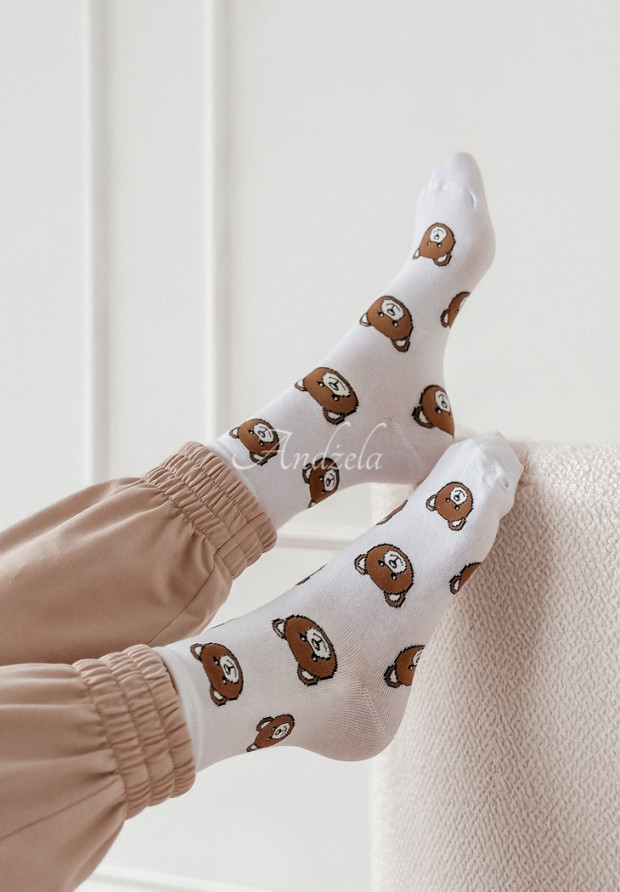 Lange Socken mit Teddybären Bears weiß