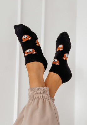 Kurze Socken mit Teddy-Muster Schwarz