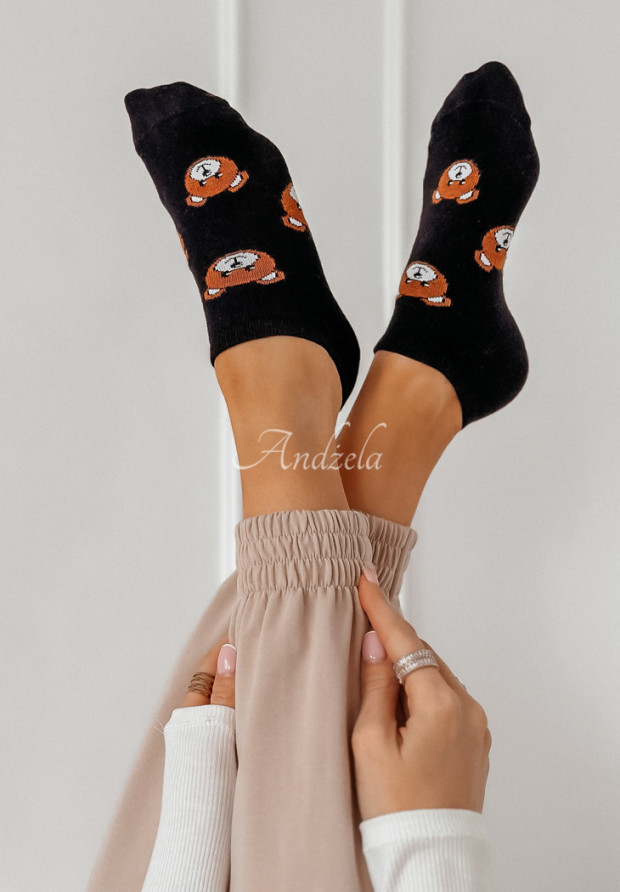 Kurze Socken mit Teddy-Muster Schwarz