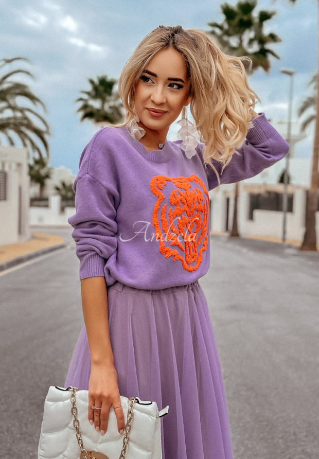Pullover mit Stickerei Wild Animal Lilafarben