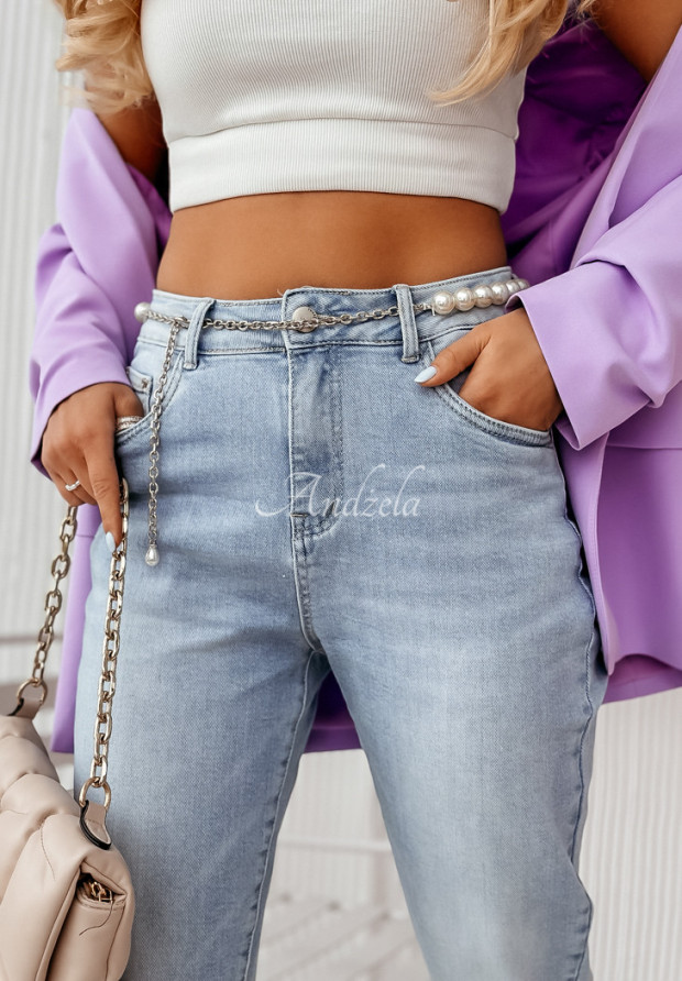 Jeanshose mom fit mit Gürtel Pearl Club Hellblau
