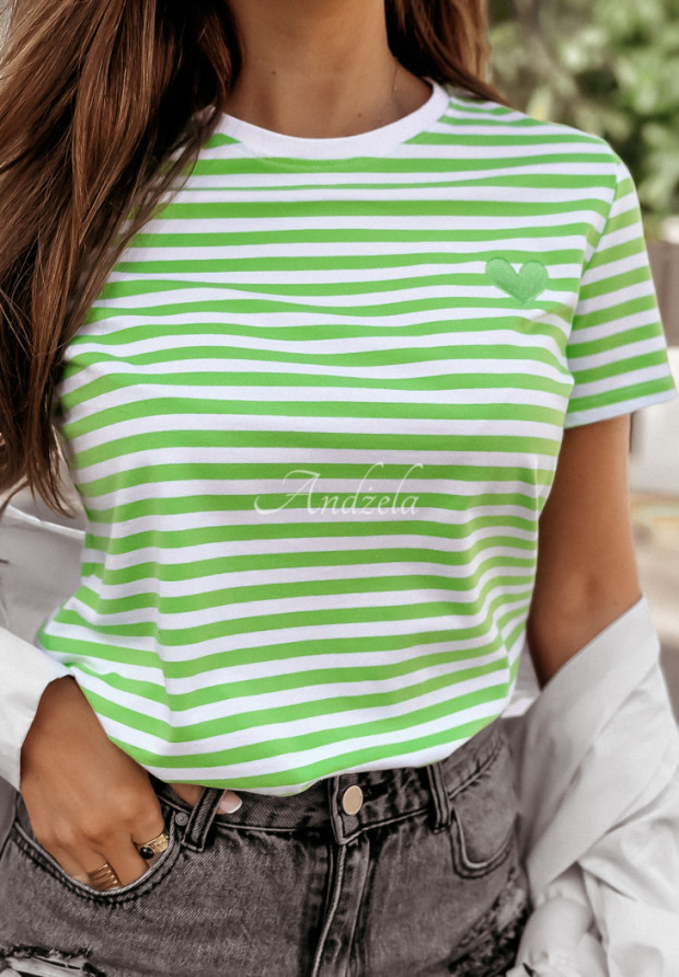 Gestreiftes T-Shirt mit Herz Love Spell Weiß-Grün