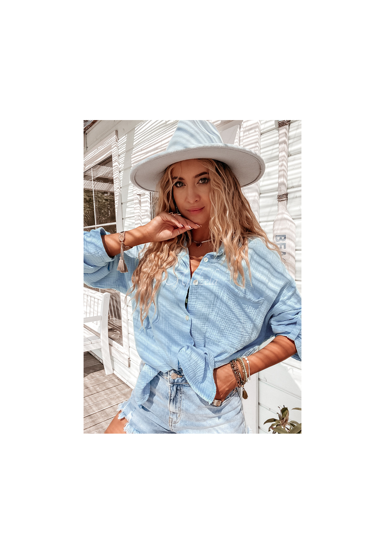 Musselin-Hemdbluse Elisabetta Himmelblau