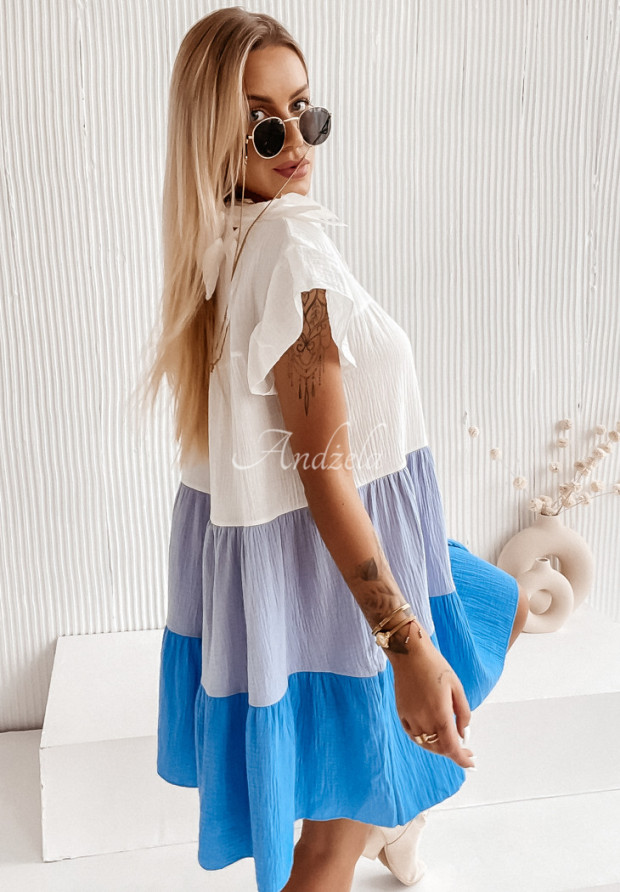 Musselin Kleid Sunnyland Weiß-Blau