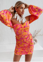 Kwiecista Kleid Kleid im spanischen Stil z marszczeniami Roselia Orange