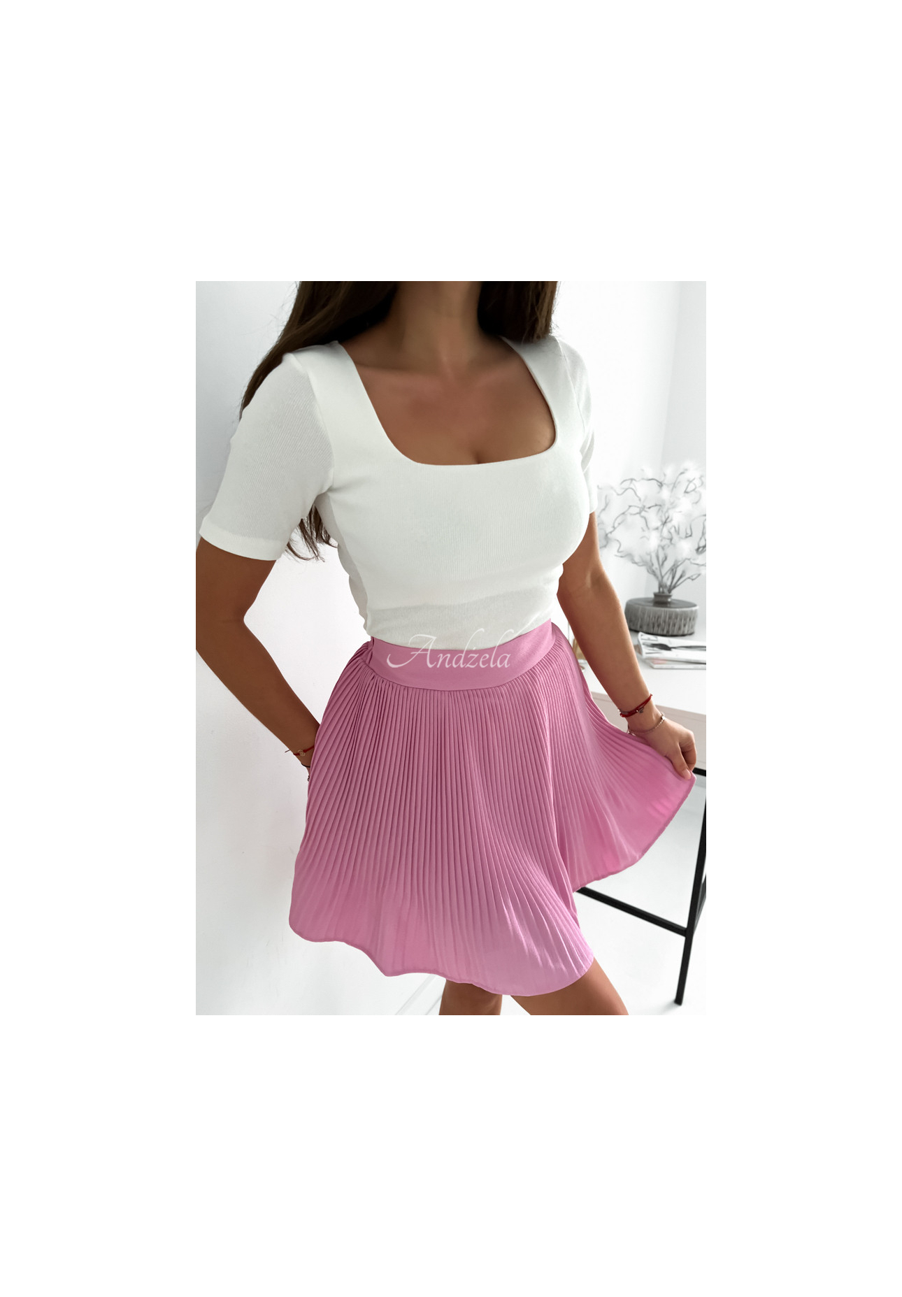 Gerippte Bluse mit quadratischem Ausschnitt Trust Yourself Ecru