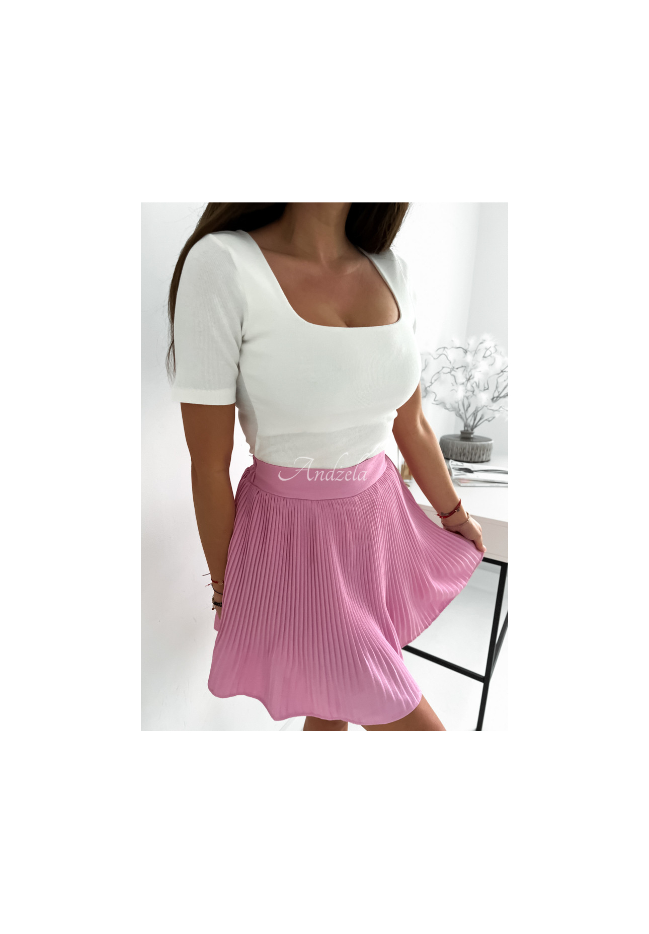 Gerippte Bluse mit quadratischem Ausschnitt Trust Yourself Ecru