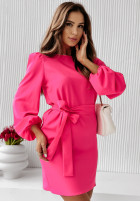 Dress z bufkami i paskiem Crazy About You in neon pink