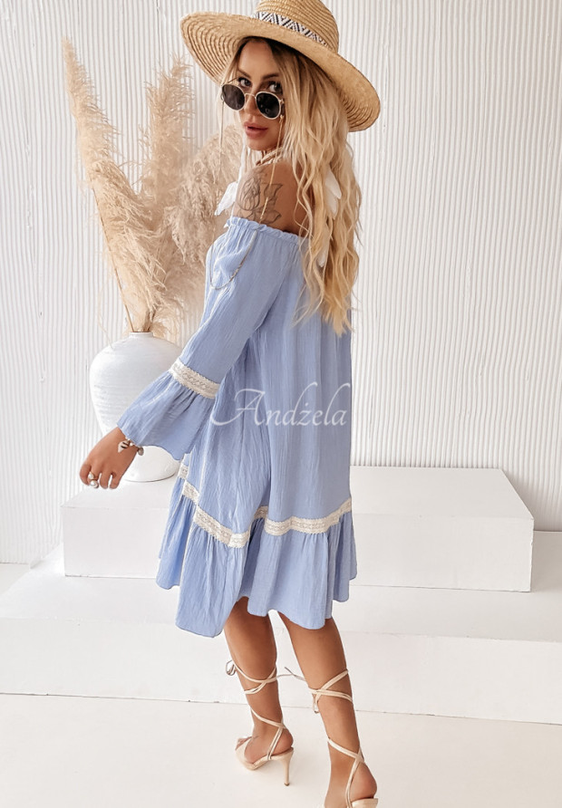 Off-Shoulder-Kleid aus Musselin boho Into The Sun Blau