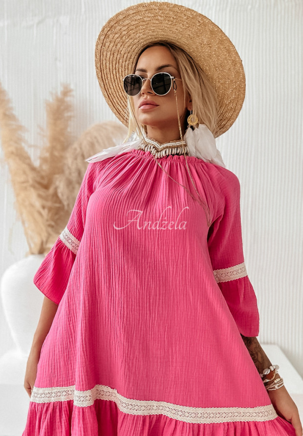 Off-Shoulder-Kleid aus Musselin boho Into The Sun Rosa