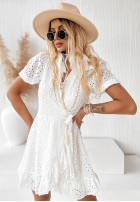 Ażurowa Dress z falbankami boho Sunkissed in ecru