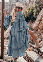 Jeans Kleid z haftami Aqua Beauty jasnoniebieska