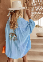 Muślinowa Shirt z ozdobną aplikacją Eye See You in baby blue