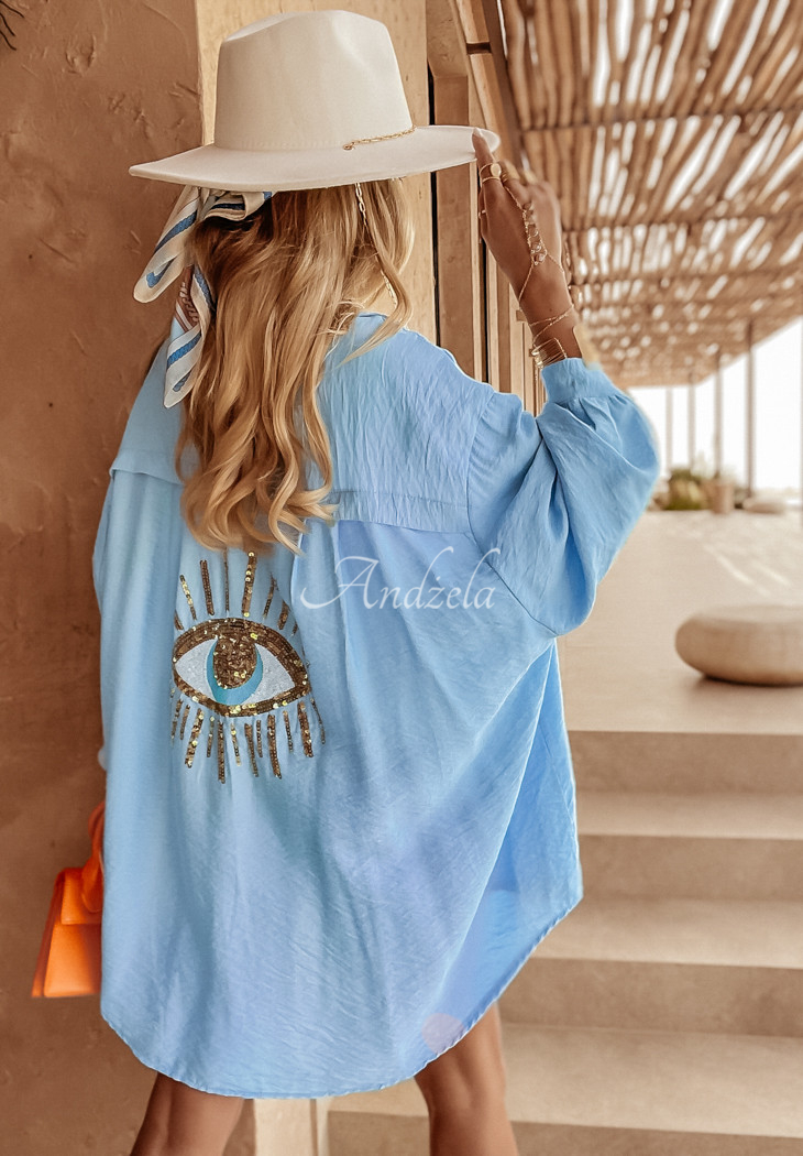 Shirt with decorative applique Eye See You blue
