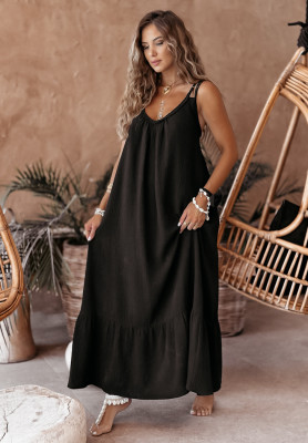 Musselin-Kleid mit Trägern maxi Aloha Beaches II Schwarz