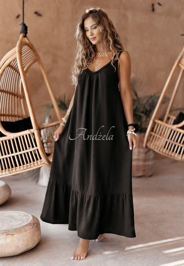 Musselin-Kleid mit Trägern maxi Aloha Beaches II Schwarz