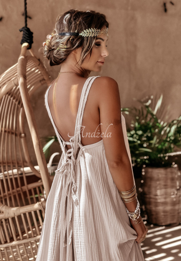 Musselin-Kleid mit Trägern maxi Aloha Beaches II Beige