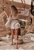 Krótka muślinowa Bluse Kleid im spanischen Stil Aloha Beaches Beige