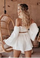 Krótka muślinowa Bluse Kleid im spanischen Stil Aloha Beaches Weiß