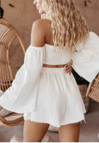 Krótka muślinowa Bluse Kleid im spanischen Stil Aloha Beaches Weiß