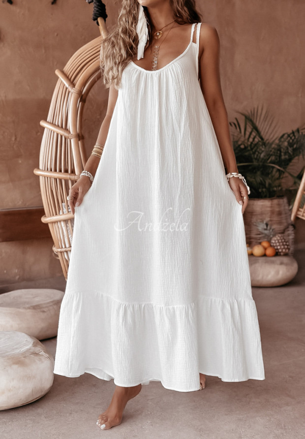 Musselin-Kleid mit Trägern maxi Aloha Beaches II Weiß