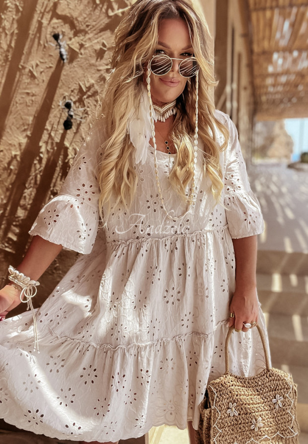 Durchbrochenes Boho Kleid De La Cruz Beige