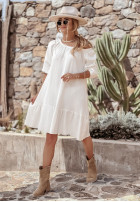 Muślinowa Kleid z falbankami Beach Party Ecru
