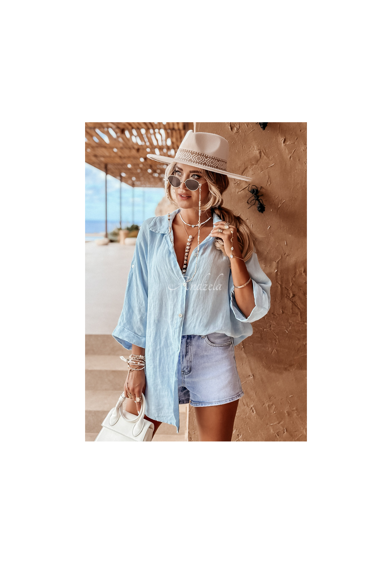 Leinenhemd Summery Essentials Himmelblau