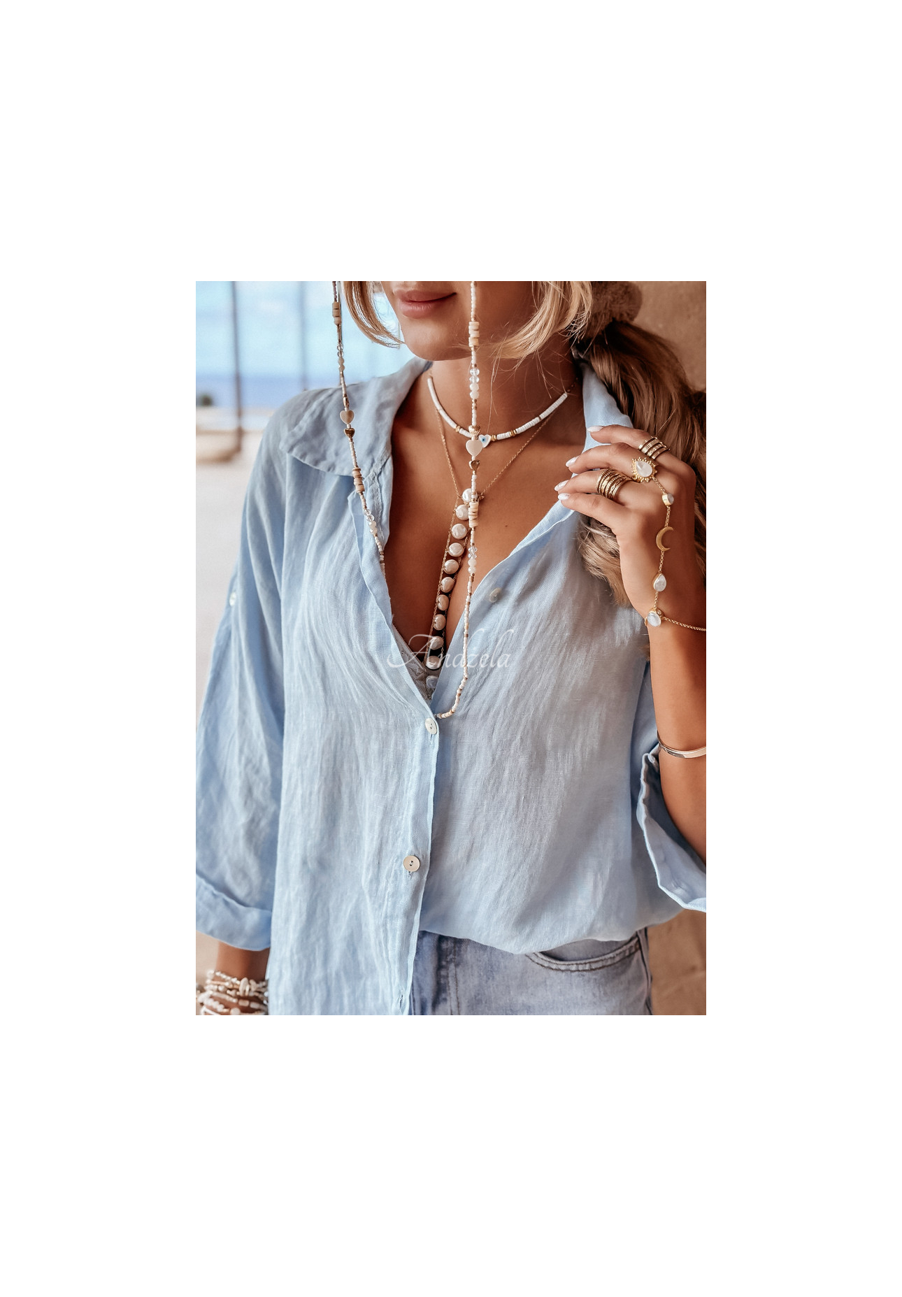 Leinenhemd Summery Essentials Himmelblau