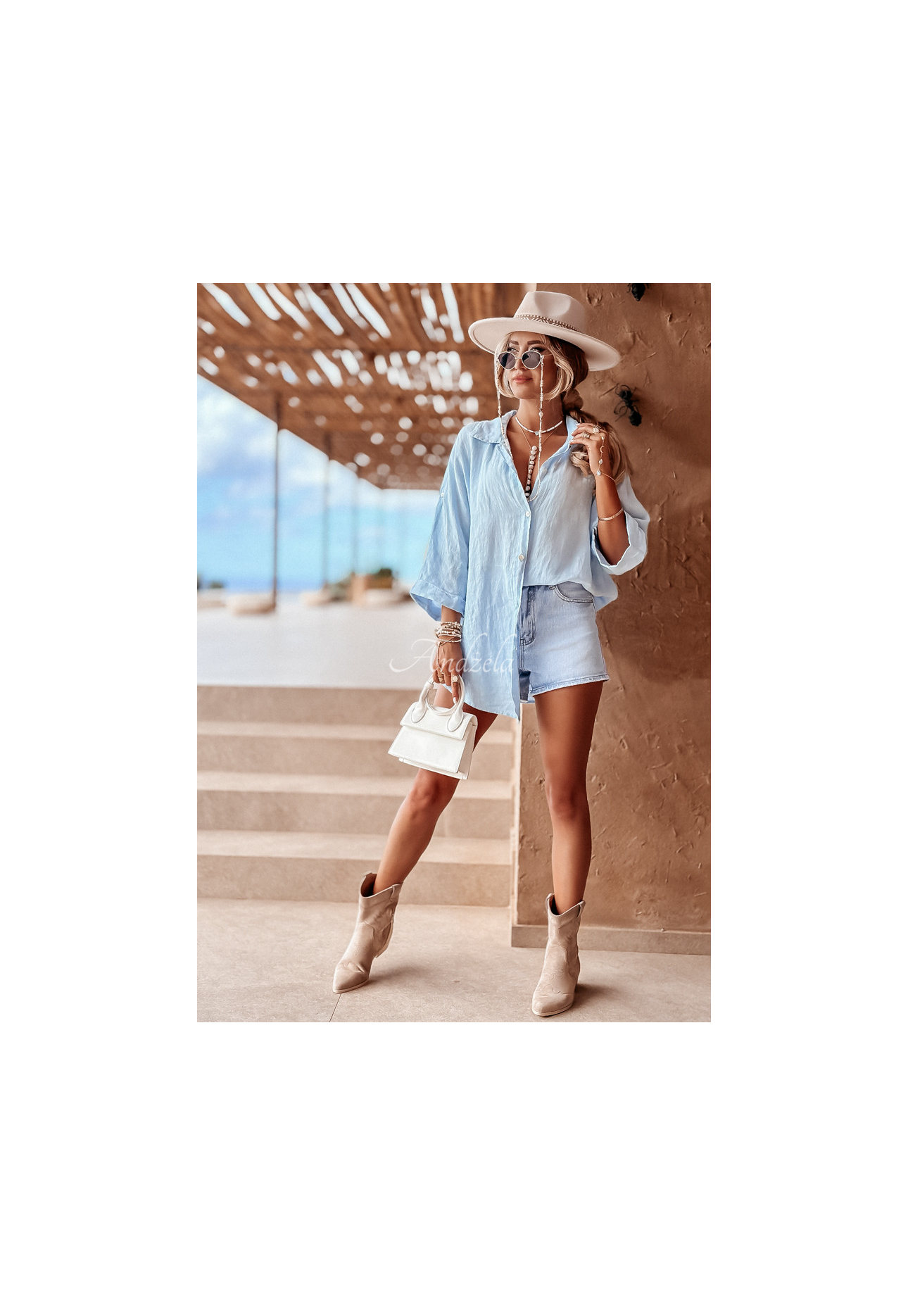 Leinenhemd Summery Essentials Himmelblau