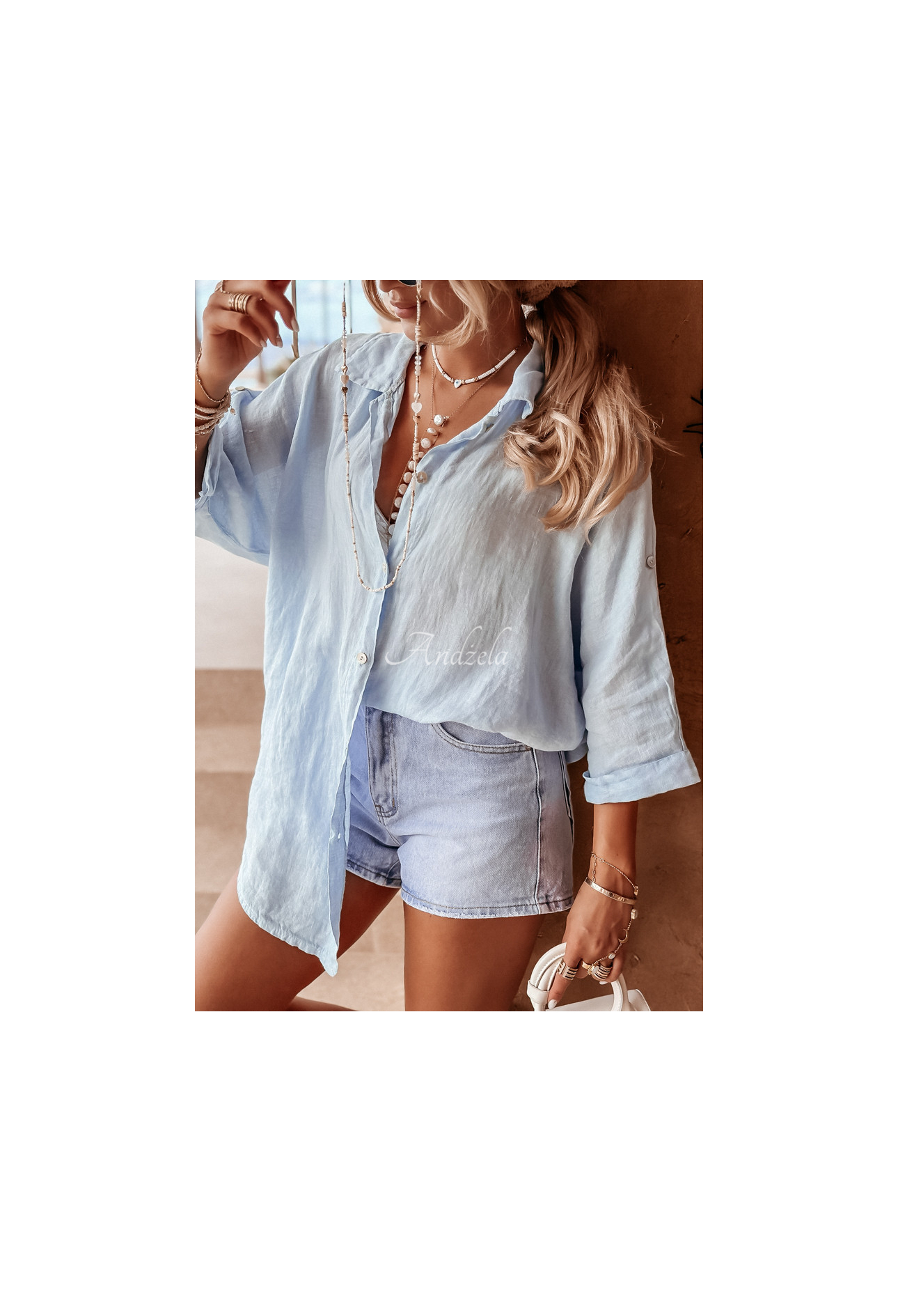 Leinenhemd Summery Essentials Himmelblau