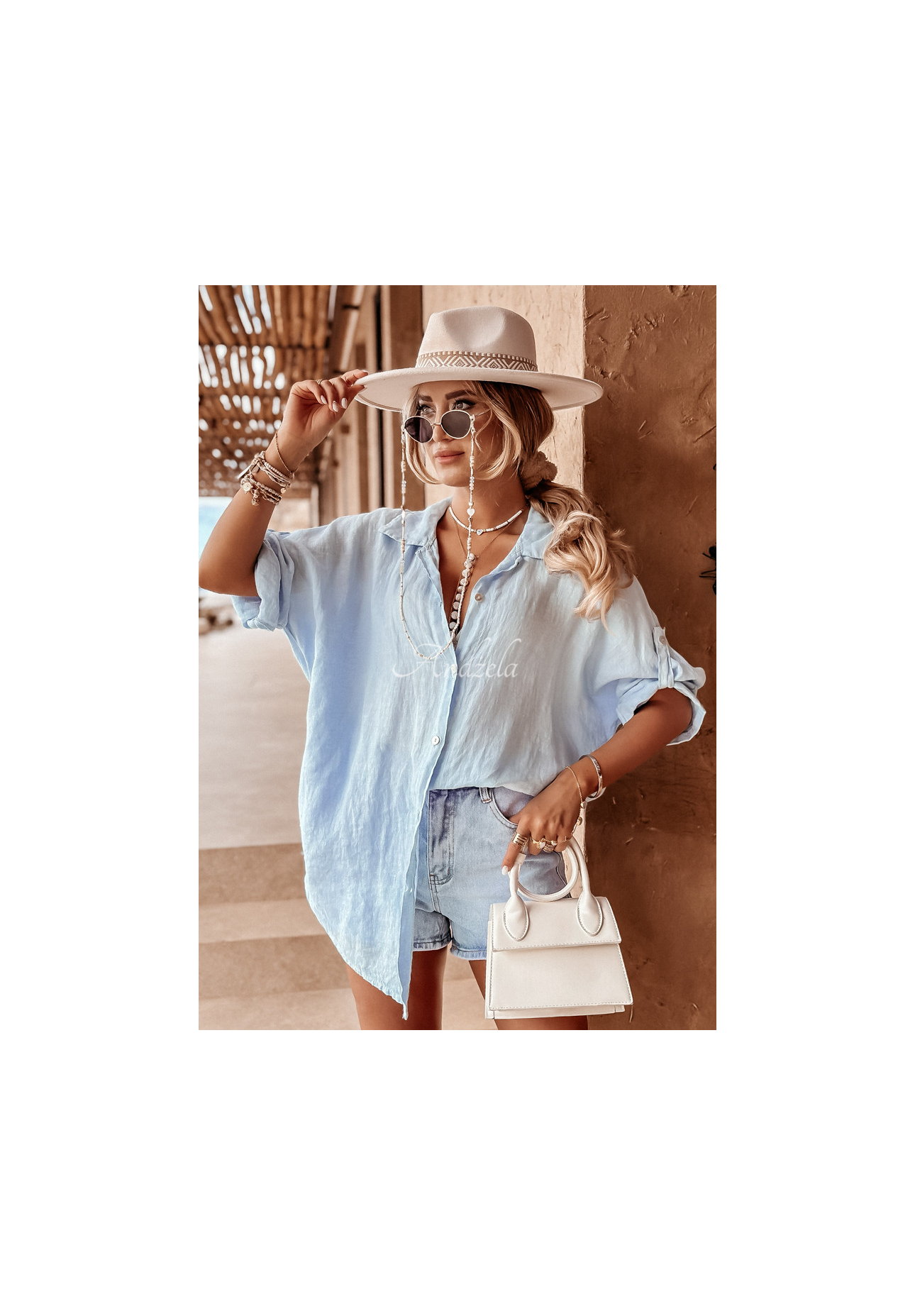Leinenhemd Summery Essentials Himmelblau