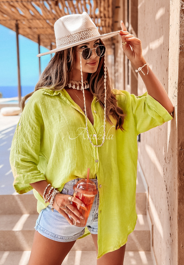 Sun Symphony lime green linen shirt