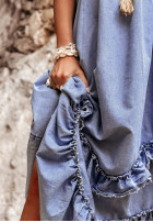 Jeans Kleid z haftami boho Ocean Air jasnoniebieska