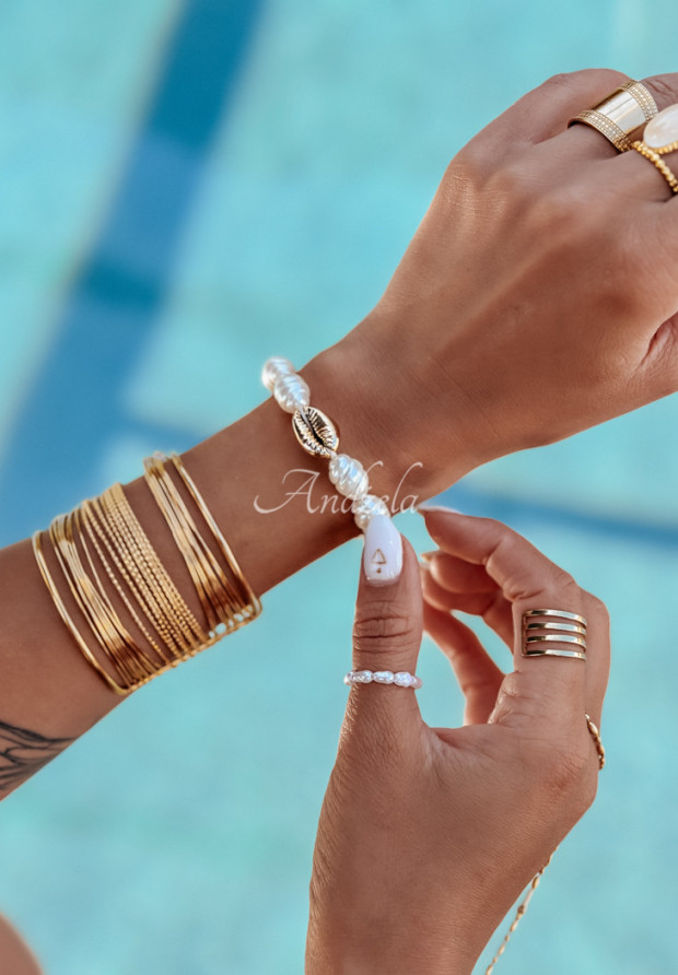 Verstellbares Armband mit Perlen und Muscheln Sea Fairy Beige