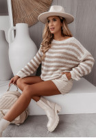 Pullover oversize w paski Emberly Beige