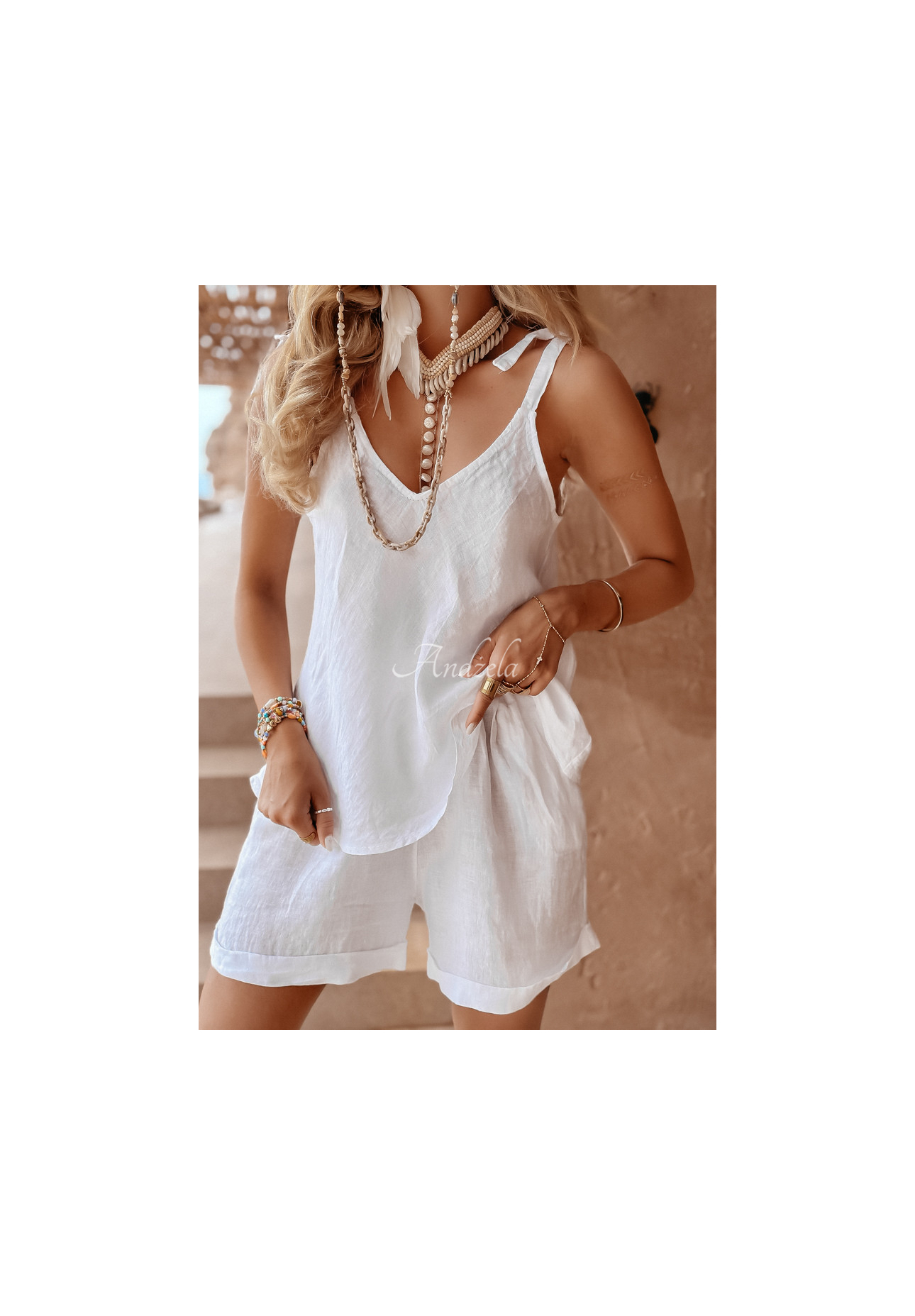 Leinen-Top Summery Essentials Ecru